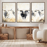 40397799-MGV-CV-36X24-Texas Longhorn Wall Art Canvas Print, Framed Rustic Herd Art Picture Print, Western Bull Perfect Neutral Western Decor Artwork