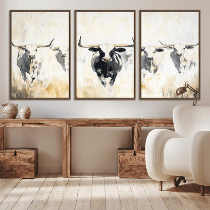 40397799-MGV-CV-36X24-Texas Longhorn Wall Art Canvas Print, Framed Rustic Herd Art Picture Print, Western Bull Perfect Neutral Western Decor Artwork