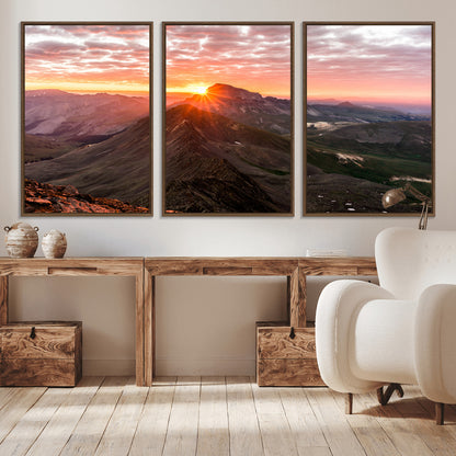 50957419-MGV-CV-36X24-Mountain Sunrise Wall Art Canvas Print, Framed Alpine Ridge Art Picture Print, Mountain Range Perfect Vibrant Rustic Decor Artwork