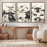 52947970-MGV-CV-36X24-Texas Longhorn Wall Art Canvas Print, Framed Cattle Herd Art Picture Print, Herd Portrait Perfect Modern Farmhouse Decor Artwork