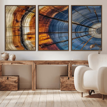 96890915-MGV-CV-36X24-Abstract Tree Ring Wall Art – Rustic Nature Canvas Print with Wood Grain Texture, Modern Earth Tone Artwork for Office, Living