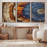 18032999-MGV-CV-36X24-Tree Ring Wall Art – Blue Brown Abstract Wood Slice Canvas Print, Rustic Modern Nature Decor for Living Room, Office, Bedroom or