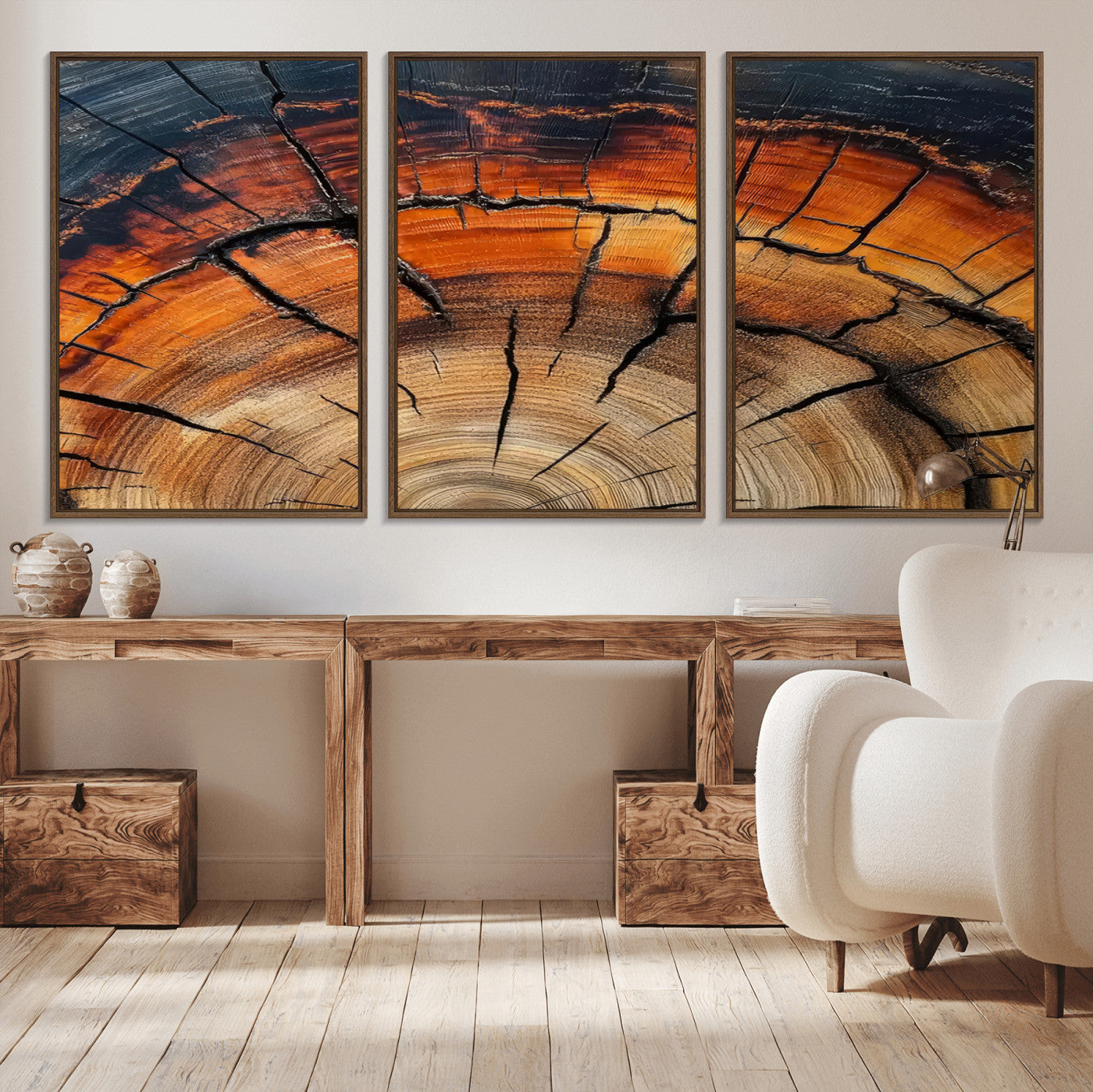 65909987-MGV-CV-36X24-Rustic Tree Ring Wall Art – Nature Inspired Wooden Texture Canvas Print, Modern Abstract Artwork for Living Room, Bedroom, Office