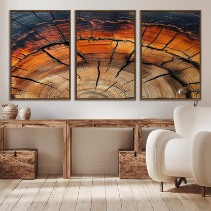 65909987-MGV-CV-36X24-Rustic Tree Ring Wall Art – Nature Inspired Wooden Texture Canvas Print, Modern Abstract Artwork for Living Room, Bedroom, Office