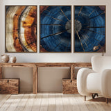 60099360-MGV-CV-36X24-Blue Tree Ring Wall Art – Rustic Wood Grain Canvas Print, Modern Abstract Artwork with Natural Texture for Living Room, Bedroom,