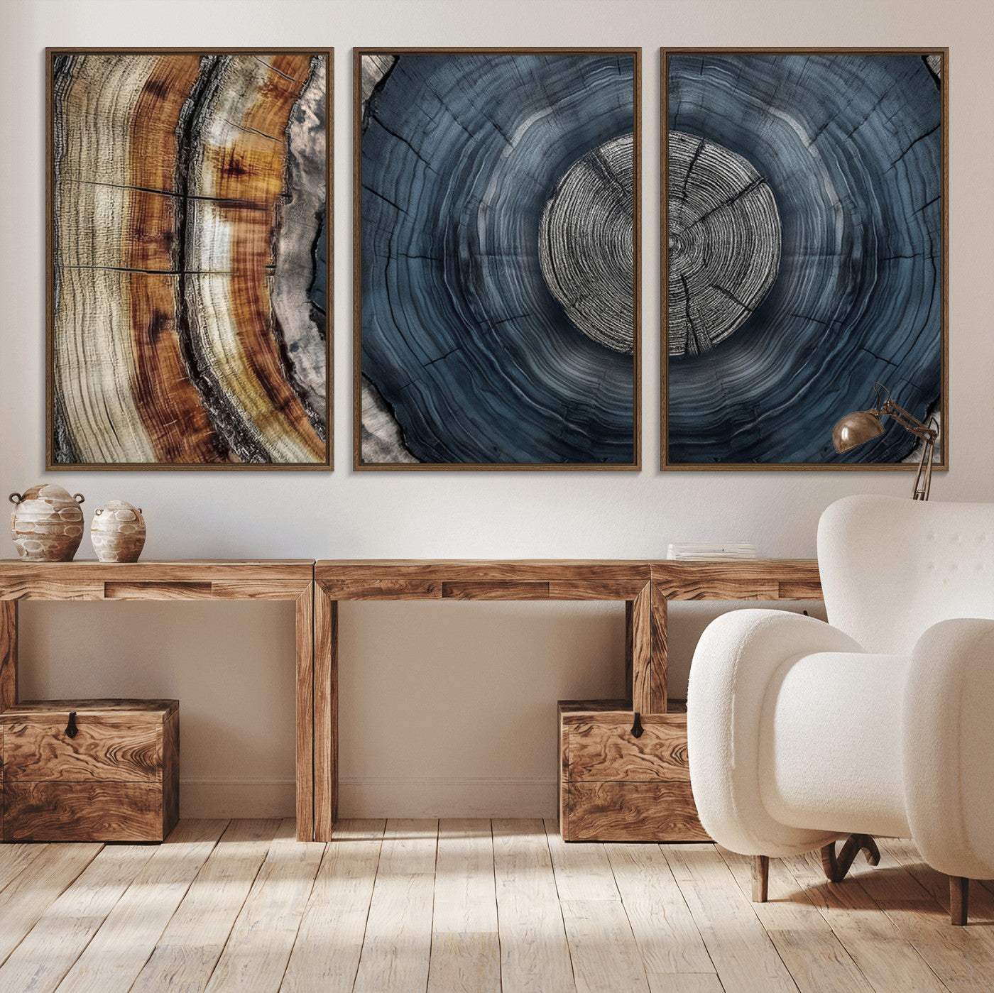 91368647-MGV-CV-36X24-Tree Ring Wall Art – Natural Rustic Wood Texture Canvas Print, Farmhouse Log Cabin Decor, Framed Abstract Tree Stump for Living