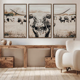 27497342-MGV-CV-36X24-Texas Longhorn Wall Art Canvas Print, Framed Speckled Cow Art Picture Print, Horned Cattle Perfect Rustic Western Decor Artwork