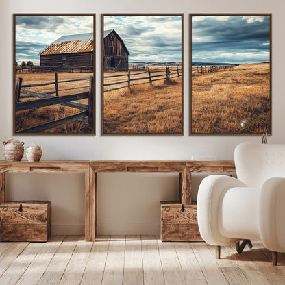 69356982-MGV-CV-36X24-Old Barn Wall Art Canvas Print, Framed Rustic Fence Art Picture Print, Wooden Farmhouse Perfect Rustic Farmhouse Decor Artwork