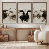 12027562-MGV-CV-36X24-Longhorn Cattle Wall Art Canvas Print, Framed Bison Herd Art Picture Print, Cattle Group Perfect Rustic Farmhouse Decor Artwork