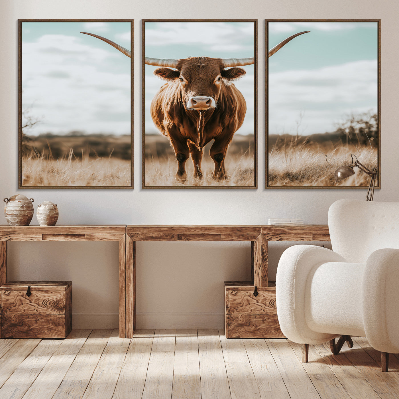 39350715-MGV-CV-36X24-Texas Longhorn Wall Art Canvas Print, Framed Longhorn Cow Art Picture Print, Western Cattle Perfect Rustic Western Decor Artwork
