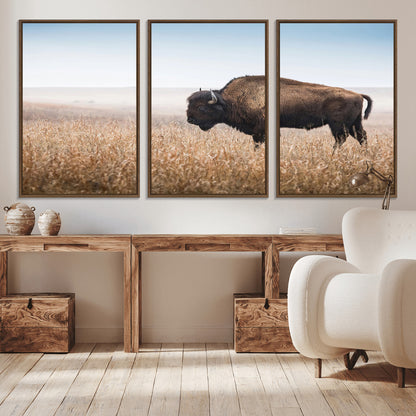 91267849-MGV-CV-36X24-Wild Bison Wall Art Canvas Print, Framed Bison in Prairie Art Picture Print, Rustic Western Perfect Rustic Western Decor Artwork
