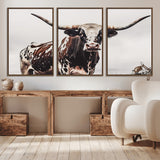 95249234-MGV-CV-36X24-Texas Longhorn Wall Art Canvas Print, Framed Spotted Bull Art Picture Print, Horned Cattle Perfect Rustic Farmhouse Decor Artwork