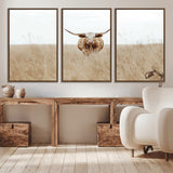 20927060-MGV-CV-36X24-Texas Longhorn Wall Art Canvas Print, Framed Lone Cattle Art Picture Print, Longhorn Bull Perfect Rustic Western Decor Artwork