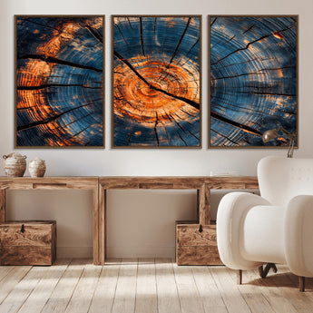 81894502-MGV-CV-36X24-Burnt Wood Wall Art Canvas Print, Framed Aged Timber Art Picture Print, Rustic Tree Slice Perfect Rustic Decor Artwork for Home,