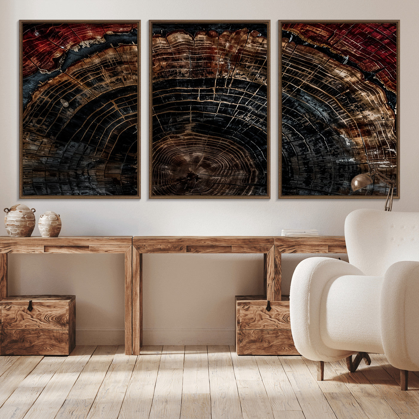 43686762-MGV-CV-36X24-Dark Wood Ring Wall Art Canvas Print, Framed Abstract Wood Tree Art Picture Print, Rustic Tree Slice Perfect Rustic Decor Artwork