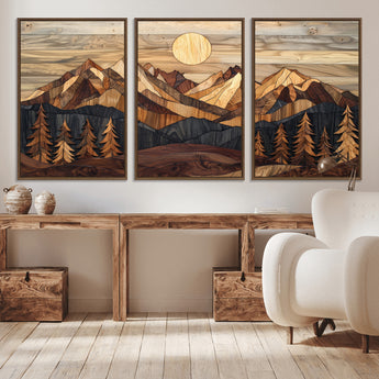 39116082-MGV-CV-36X24-Wood Mountain Landscape Wall Art Canvas Print, Framed Sunset Hills Art Picture Print, Abstract Nature Perfect Boho Decor Artwork