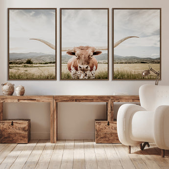 80054319-MGV-CV-36X24-Longhorn Wall Art – Rustic Western Canvas Print, Majestic Bull Artwork for Farmhouse, Ranch or Living Room