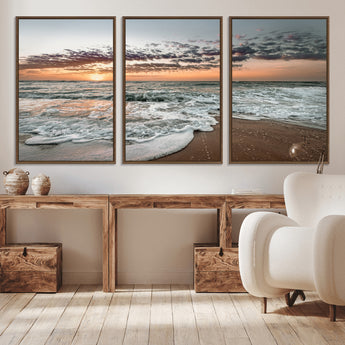 40632752-MGV-CV-36X24-Ocean Sunset Wall Art Canvas Print, Framed Beach Waves Art Picture Print, Coastal Scene Perfect Coastal Decor Artwork