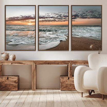 40632752-MGV-CV-36X24-Ocean Sunset Wall Art Canvas Print, Framed Beach Waves Art Picture Print, Coastal Scene Perfect Coastal Decor Artwork