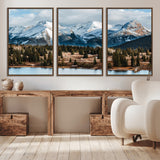 36247746-MGV-CV-36X24-Snowy Peaks Wall Art Canvas Print, Framed Alpine Lake Art Picture Print, Pine Forest Perfect Alpine Wilderness Decor Artwork