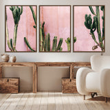 93119502-MGV-CV-36X24-Tall Cactus Wall Art Canvas Print, Framed Pink Wall Art Picture Print, Cactus Lines Perfect Modern Desert Decor Artwork