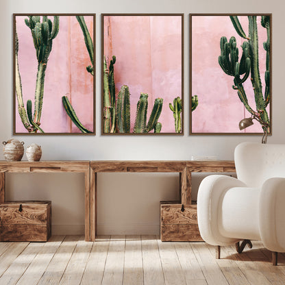 93119502-MGV-CV-36X24-Tall Cactus Wall Art Canvas Print, Framed Pink Wall Art Picture Print, Cactus Lines Perfect Modern Desert Decor Artwork