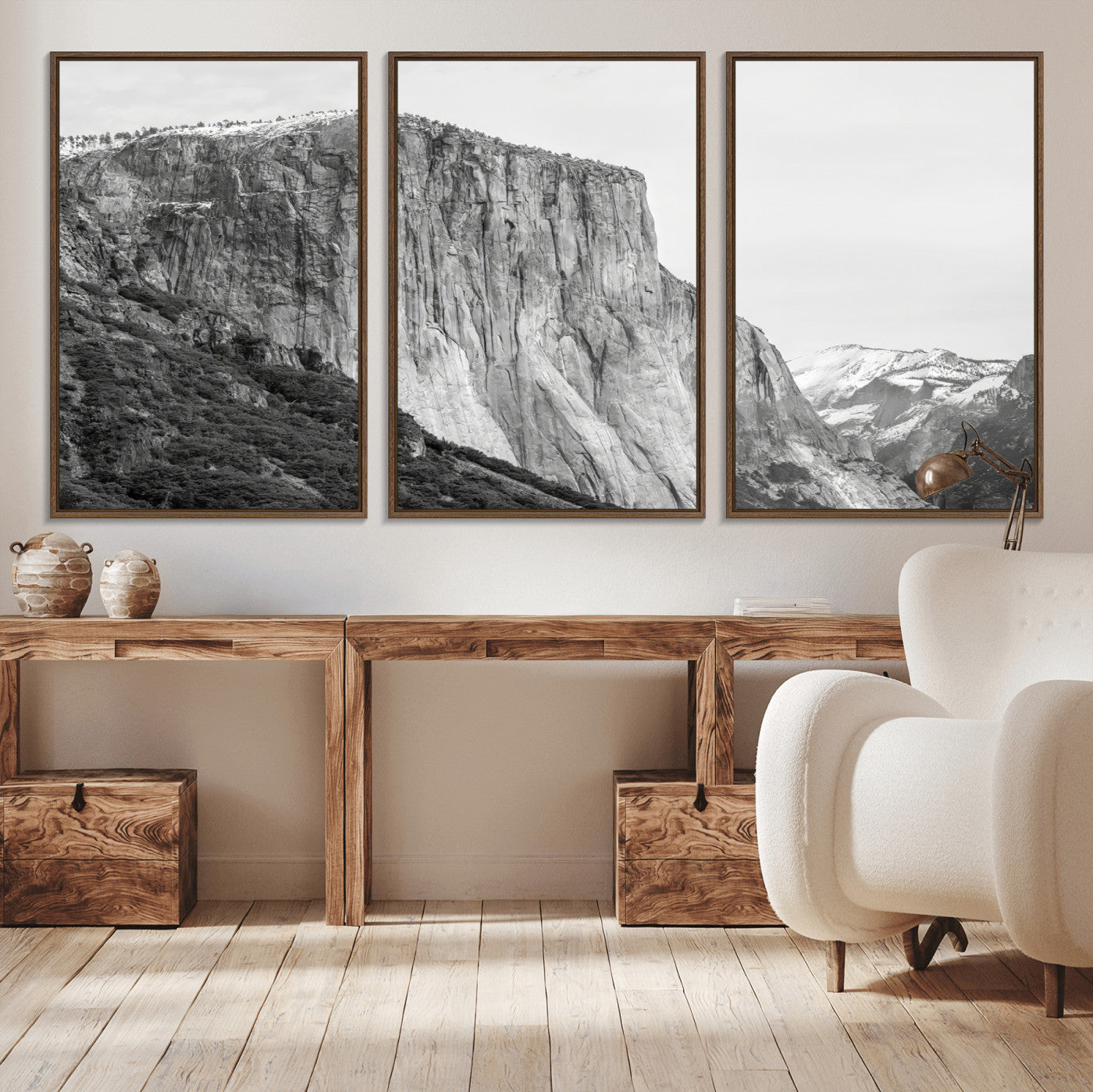 39393420-MGV-CV-36X24-El Capitan Wall Art Canvas Print, Framed Yosemite Cliff Art Picture Print, Monochrome Mountain Perfect Monochrome Sierra Decor