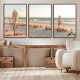 58507949-MGV-CV-36X24-Beach Umbrellas Wall Art Canvas Print, Framed Empty Loungers Art Picture Print, Soft Sand Perfect Minimalist Seaside Decor Artwork