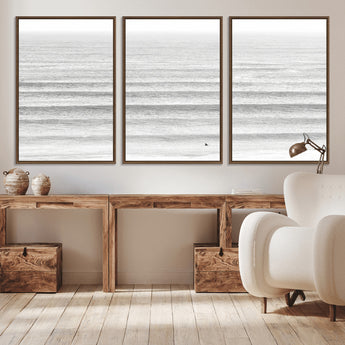 66534476-MGV-CV-36X24-Lone Surfer Wall Art Canvas Print, Framed Ocean Waves Art Picture Print, Minimal Sea Perfect Minimal Coastal Decor Artwork