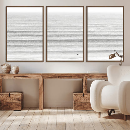 66534476-MGV-CV-36X24-Lone Surfer Wall Art Canvas Print, Framed Ocean Waves Art Picture Print, Minimal Sea Perfect Minimal Coastal Decor Artwork