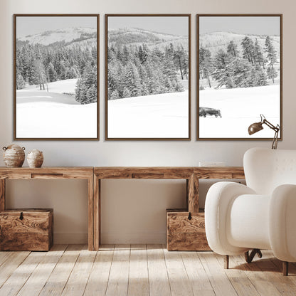 68081143-MGV-CV-36X24-Snowy Bison Wall Art Canvas Print, Framed Winter Forest Art Picture Print, Lone Bison Perfect Monochrome Winter Wild Decor Artwork