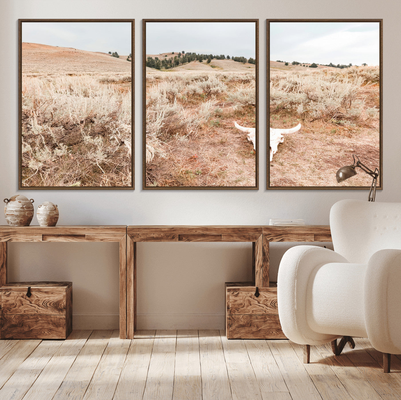 97234735-MGV-CV-36X24-Rustic Bones Wall Art Canvas Print, Framed Desert Sage Art Picture Print, Prairie Skull Perfect Minimal Rustic Decor Artwork