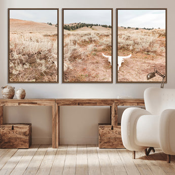 97234735-MGV-CV-36X24-Rustic Bones Wall Art Canvas Print, Framed Desert Sage Art Picture Print, Prairie Skull Perfect Minimal Rustic Decor Artwork