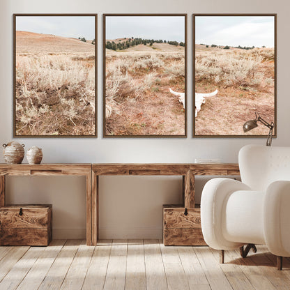 97234735-MGV-CV-36X24-Rustic Bones Wall Art Canvas Print, Framed Desert Sage Art Picture Print, Prairie Skull Perfect Minimal Rustic Decor Artwork