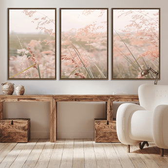 79164340-MGV-CV-36X24-Pastel Grasses Wall Art Canvas Print, Framed Soft Meadow Art Picture Print, Field in Breeze Perfect Pastel Minimal Decor Artwork