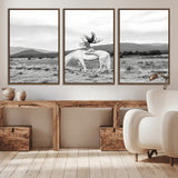 62789800-MGV-CV-36X24-White Horse Wall Art Canvas Print, Framed Woman Rider Art Picture Print, Equestrian Pose Perfect Western Boho Decor Artwork