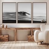 24029476-MGV-CV-36X24-Black Wave Wall Art Canvas Print, Framed Abstract Surf Art Picture Print, Minimalist Ocean Perfect Minimalist Coastal Decor