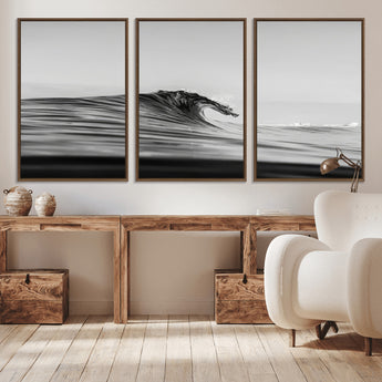 24029476-MGV-CV-36X24-Black Wave Wall Art Canvas Print, Framed Abstract Surf Art Picture Print, Minimalist Ocean Perfect Minimalist Coastal Decor