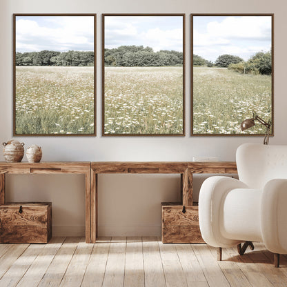 43258946-MGV-CV-36X24-Daisy Field Wall Art Canvas Print, Framed Pastel Flower Art Picture Print, Meadow Bloom Perfect Scandinavian Minimalist Decor