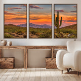 25332783-MGV-CV-36X24-Saguaro Cactus Wall Art Canvas Print, Framed Arizona Sunset Art Picture Print, Sonoran Desert Perfect Southwestern Boho Decor