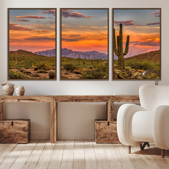 25332783-MGV-CV-36X24-Saguaro Cactus Wall Art Canvas Print, Framed Arizona Sunset Art Picture Print, Sonoran Desert Perfect Southwestern Boho Decor