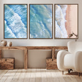 17641845-MGV-CV-36X24-Aerial Ocean Wall Art Canvas Print, Framed Blue Waves Art Picture Print, Sandy Shoreline Perfect Modern Coastal Decor Artwork