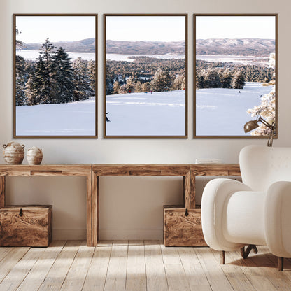 79857868-MGV-CV-36X24-Snowy Mountain Wall Art Canvas Print, Framed Ski Slope Art Picture Print, Winter Forest Perfect Modern Rustic Decor Artwork