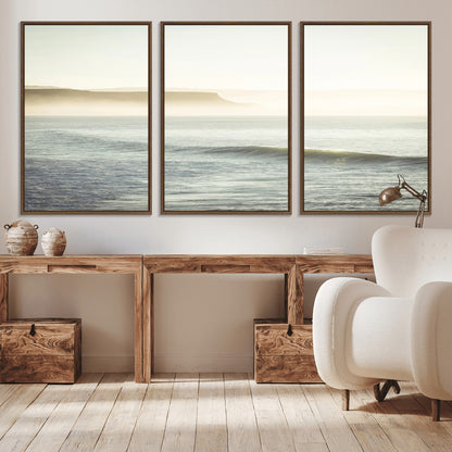 39310633-MGV-CV-36X24-Coastal Cliffs Wall Art Canvas Print, Framed Misty Ocean Art Picture Print, Morning Light Perfect Minimalistic Coastal Decor