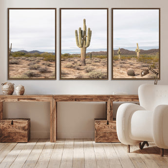 96147924-MGV-CV-36X24-Saguaro Cactus Wall Art Canvas Print, Framed Desert Cactus Art Picture Print, Earthy Desert Perfect Southwestern Boho Decor