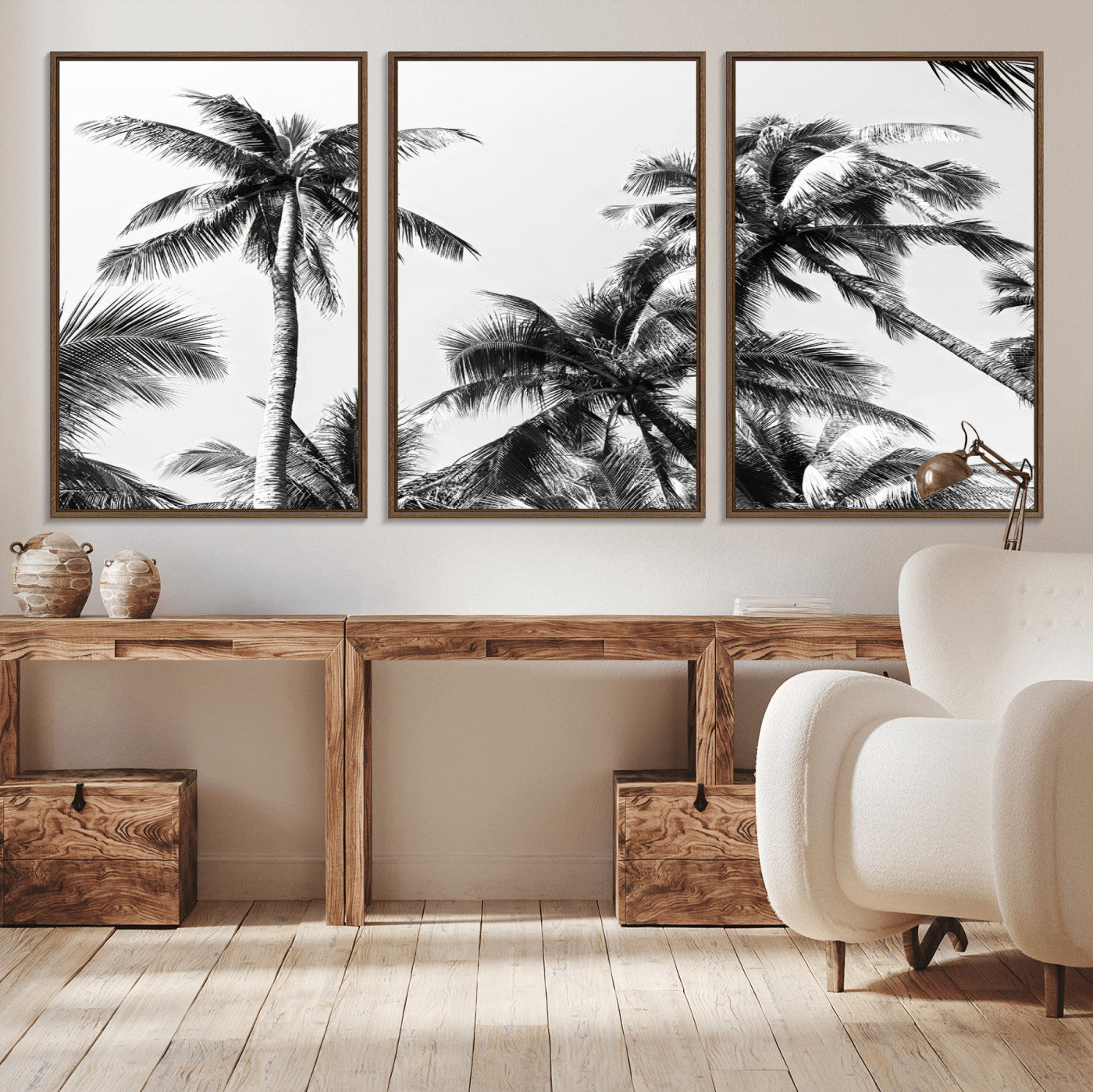 46641801-MGV-CV-36X24-Palm Tree Wall Art Canvas Print, Framed Black White Tropics Art Picture Print, Monochrome Palms Perfect Modern Tropical Minimalist