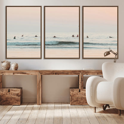 98888919-MGV-CV-36X24-Pastel Ocean Wall Art Canvas Print, Framed Soft Sunset Swimming Art Picture Print, Calm Sea Horizon Perfect Soft Coastal