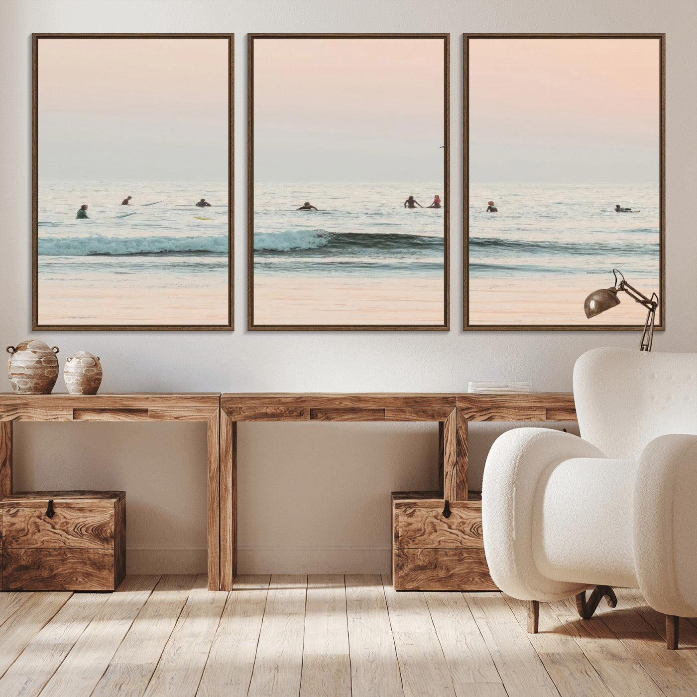 98888919-MGV-CV-36X24-Pastel Ocean Wall Art Canvas Print, Framed Soft Sunset Swimming Art Picture Print, Calm Sea Horizon Perfect Soft Coastal