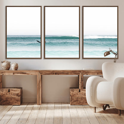 56345117-MGV-CV-36X24-Minimalist Surfing Wall Art Canvas Print, Framed Ocean Waves Art Picture Print, Soft Ocean Perfect Minimalist Coastal Decor