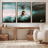85923512-MGV-CV-36X24-Aquatic Motion Wall Art Canvas Print, Framed Underwater Swimming Art Picture Print, Female Surfer Diving Perfect Coastal Boho